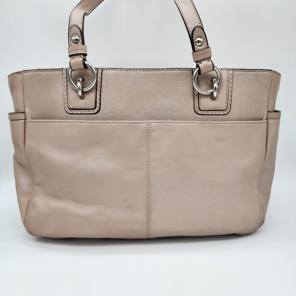 Coach F19252 Cream Pink Beige Shimmering Leather Tote Medium - Picture 8 of 16